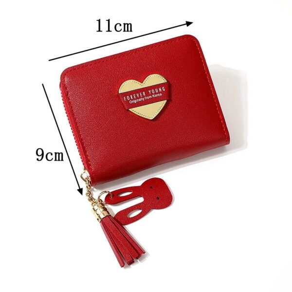 Heart Pattern Leather Mini Wallet with Tassel Zipper