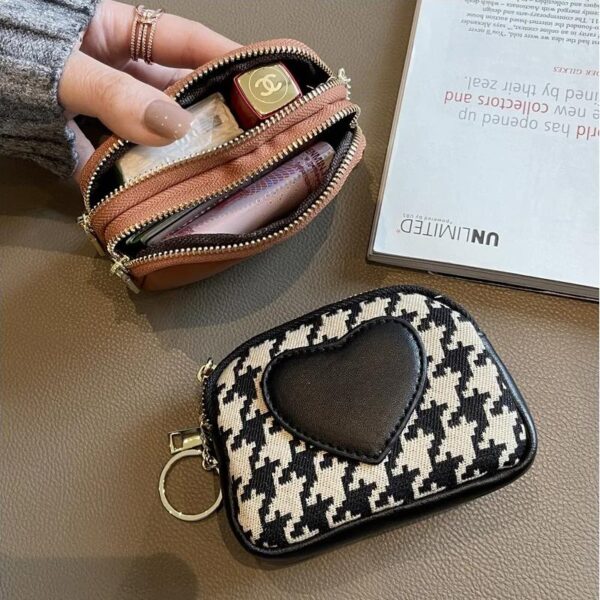 Retro Heart Houndstooth Mini Coin Purse