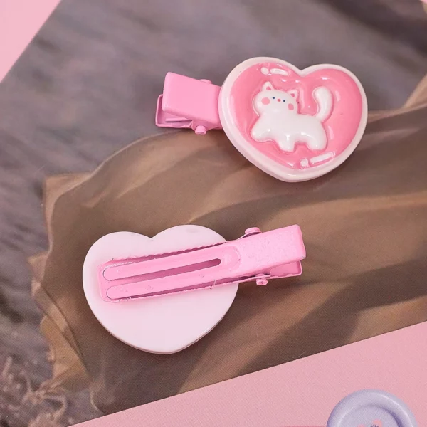 Pink Kitten Heart Hair Clips for Girls