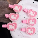 Pink Kitten Heart Hair Clips for Girls