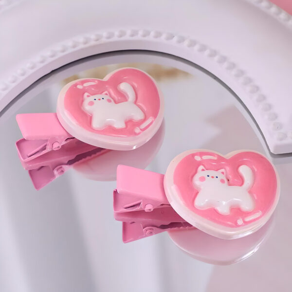 Pink Kitten Heart Hair Clips for Girls