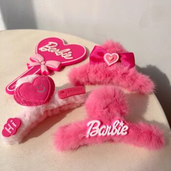 Chic Pink Plush Heart Hair Claw Clip for Women