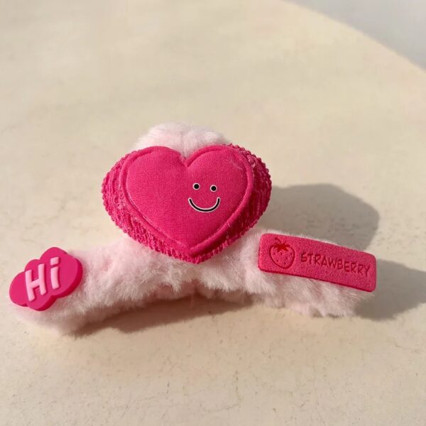 Chic Pink Plush Heart Hair Claw Clip for Women