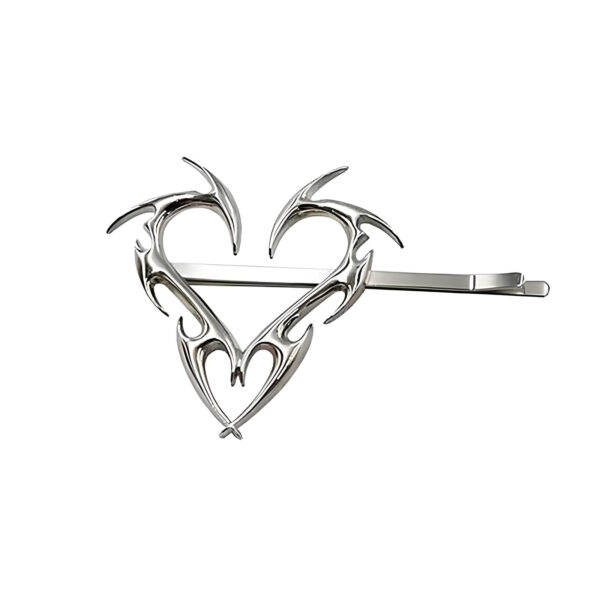 Trendy Hip Hop Silver Heart Hairpins - Image 2