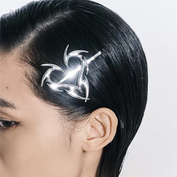 Trendy Hip Hop Silver Heart Hairpins