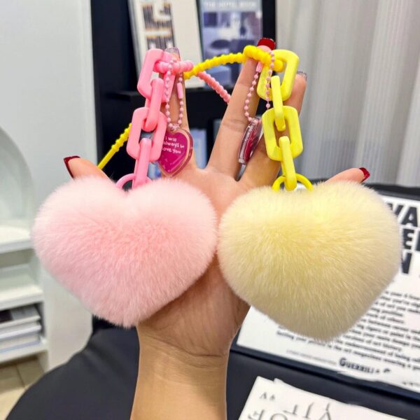 Cute Cartoon Rabbit Fur Heart Keychain