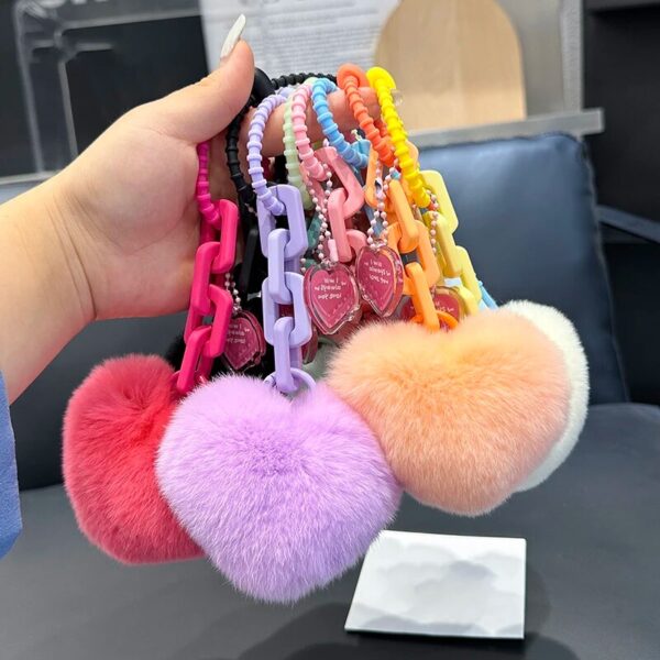 Cute Cartoon Rabbit Fur Heart Keychain - Image 4