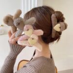 Elegant Plush Heart Hair Claw Clips