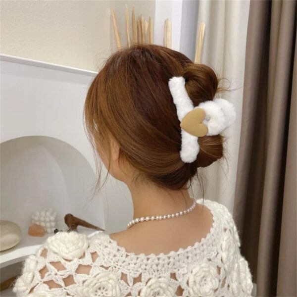 Elegant Plush Heart Hair Claw Clips