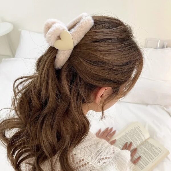 Elegant Plush Heart Hair Claw Clips