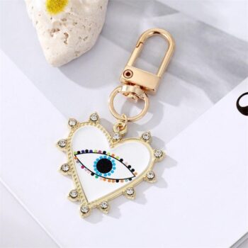 Rainbow Pearl Heart & Blue Eye Keychain