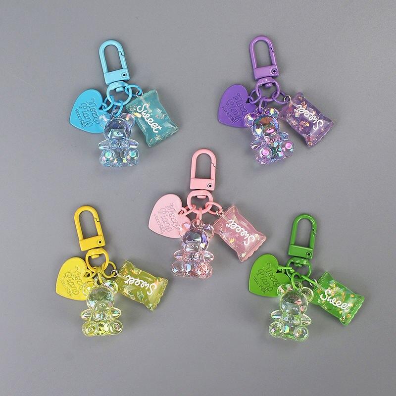 Cartoon Bling Heart Bear Animal Candy Keychain Key Ring For Friend Lovers Cute Creative Bag Car Earphone Box Key Accessories