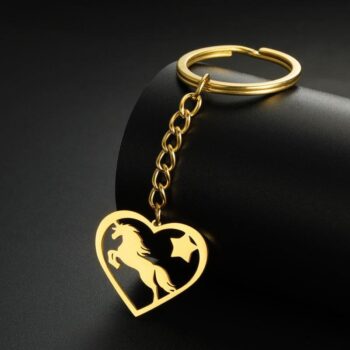 Elegant Gold Color Stainless Steel Keychain with Heart & Star Pendant