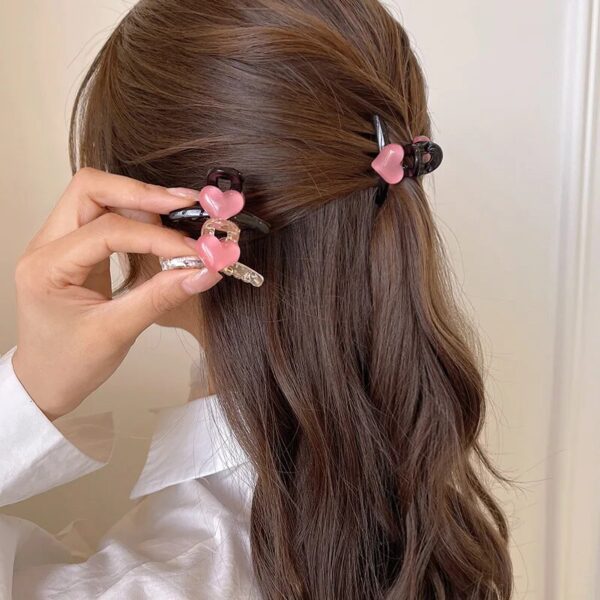 2Pcs Cute Pink Heart Hair Clips for Women