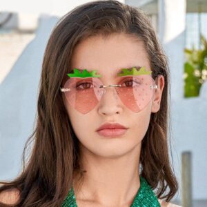 Heart-Shaped Rimless Strawberry Sunglasses for Women