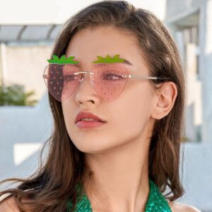 Heart-Shaped Rimless Strawberry Sunglasses for Women
