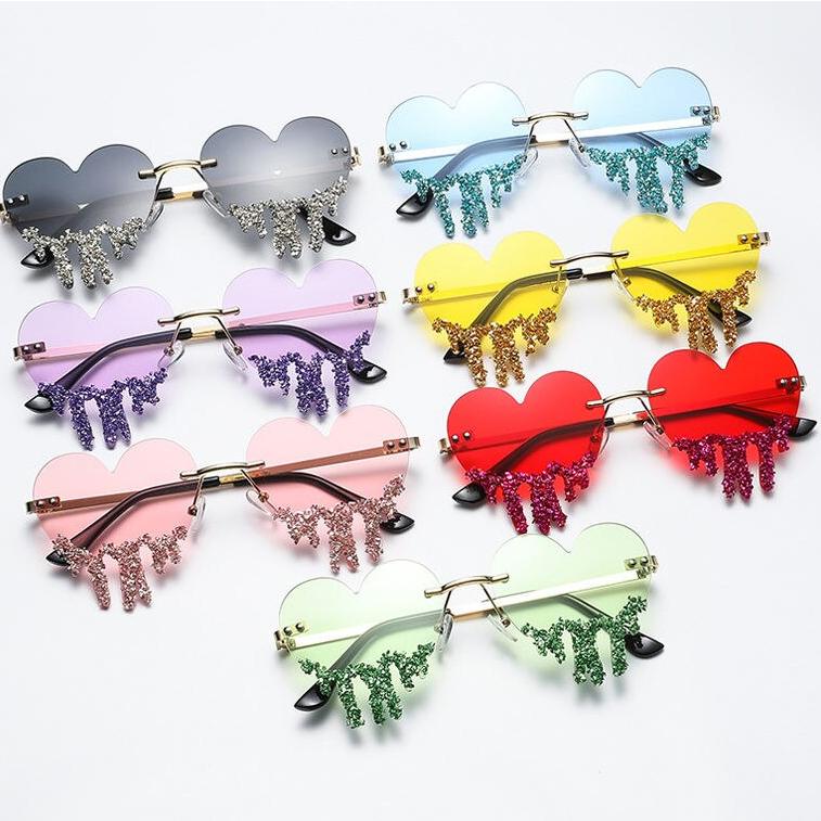 Heart Shaped Diamond Sunglasses Women Luxury Brand Rimless Sun Glasses Ladies Multicolor Rhinestone Eyewear Oculos De Sol Femini