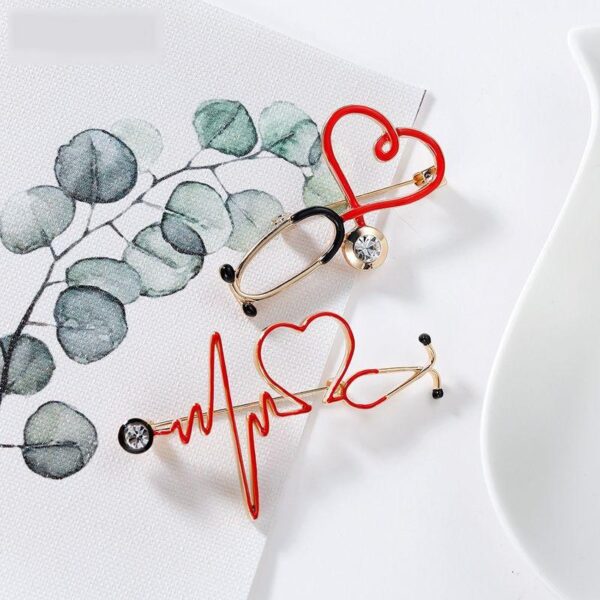 Stethoscope & ECG Heart Medical Brooch Pin