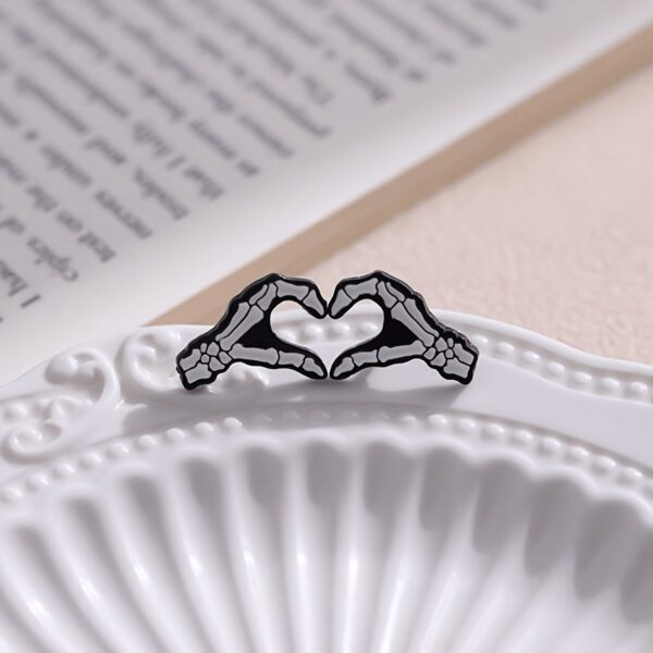 Heart-Shaped Skeleton Enamel Pin Set