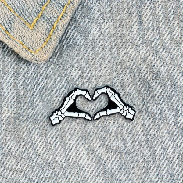 Heart-Shaped Skeleton Enamel Pin Set