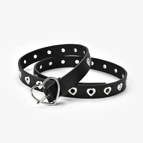 Luxury Punk Leather Belt with Heart-Shaped Holes