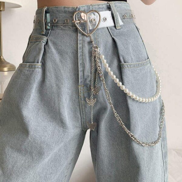 Hip Hop Punk Silver Metal Pearl Chain Belt for Jeans