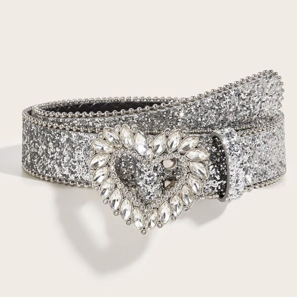 Luxury Punk Rhinestone Belt with Heart Buckle - Image 3