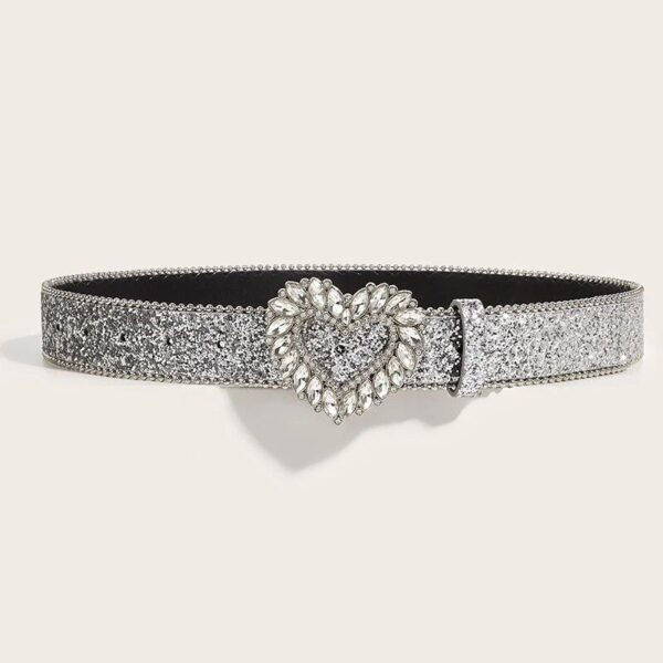 Luxury Punk Rhinestone Belt with Heart Buckle