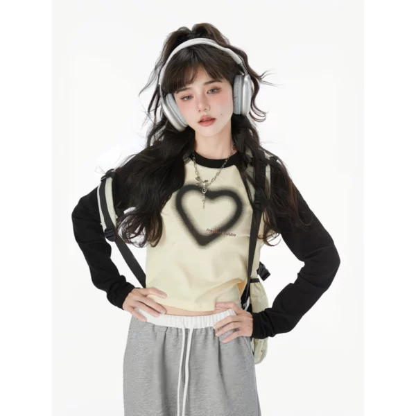 Heart Print Long Sleeve Slim Fit Tee