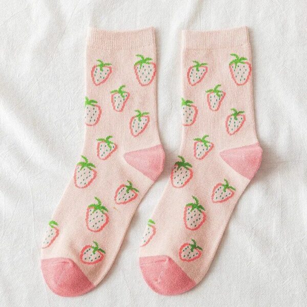 Charming Harajuku Kawaii Cotton Socks with Strawberry & Floral Patterns
