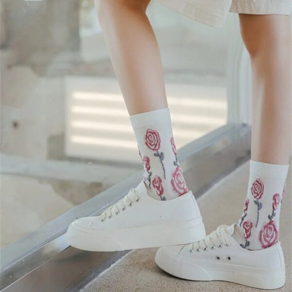 Rose Floral Cotton Blend Socks