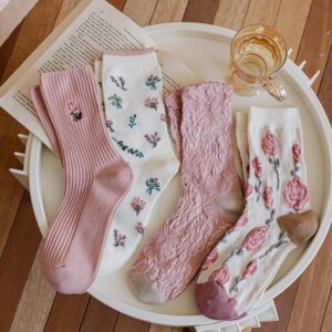 Rose Floral Cotton Blend Socks