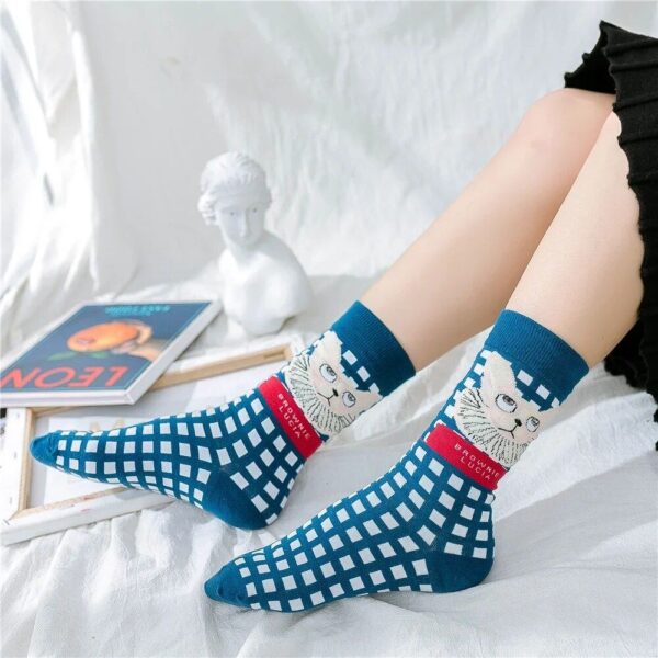 Chic Cartoon Cat & Food Patterned Cotton Socks