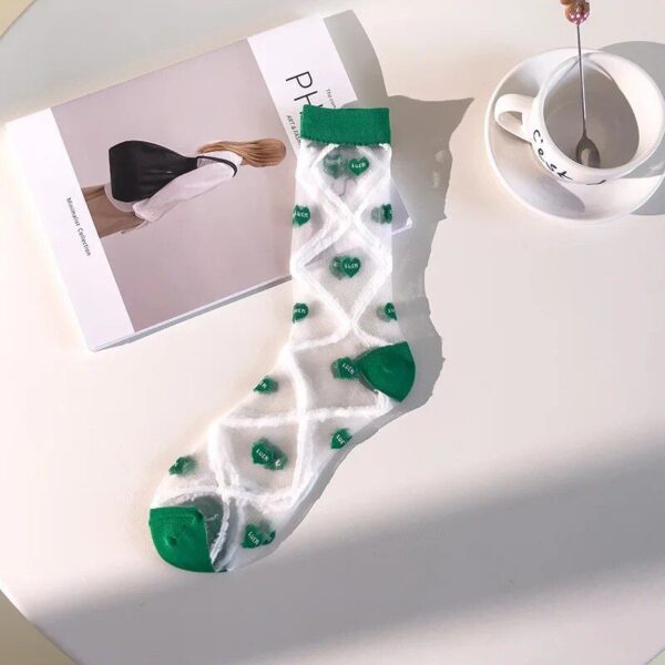 Summer Heart Pattern Mesh Socks for Women