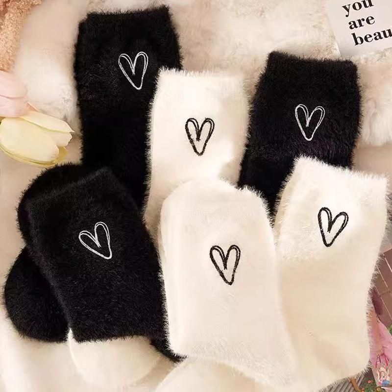 1/3Pairs Mink Fleece Super Soft Socks Women Ins Heart Solid Winter Warm Thick Coral Plush Sock Thermal Snow Home Sleep Floor Sox