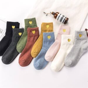 Warm Autumn & Winter Women’s Casual Socks with Heart Embroidery