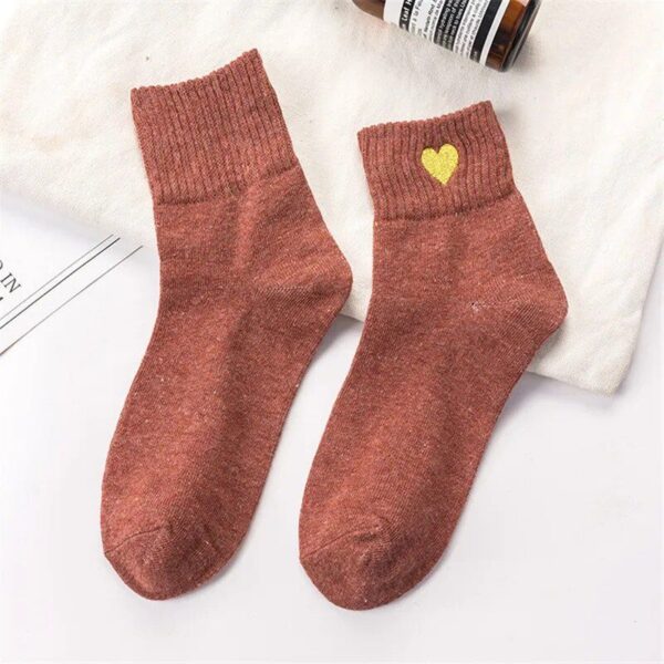 Warm Autumn & Winter Women’s Casual Socks with Heart Embroidery