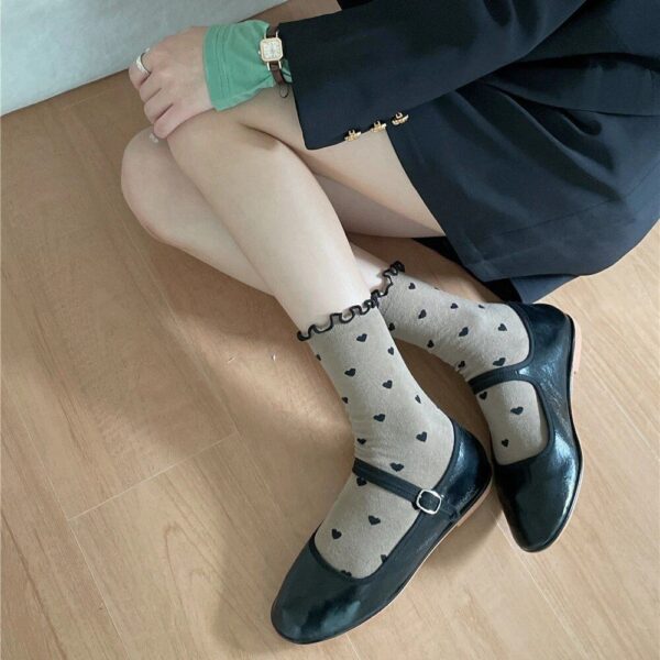 Kawaii Heart Print Ruffle Socks - Image 3