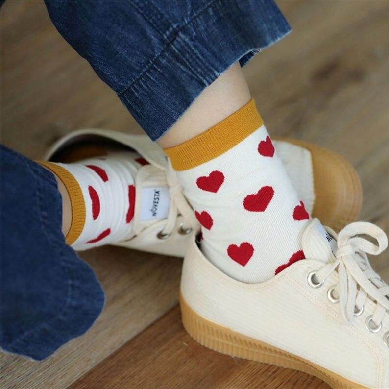 Harajuku Colorful Love Heart Patterned Socks Happy Funny Preppy Style Cute Mori Girl Casual Daily Sokken Dropship