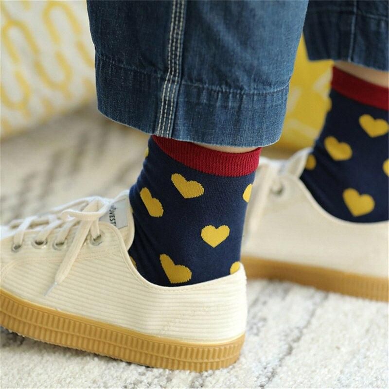 Harajuku Colorful Love Heart Patterned Socks Happy Funny Preppy Style Cute Mori Girl Casual Daily Sokken Dropship