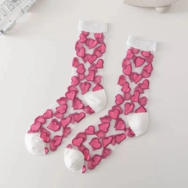 Heart Print Crystal Silk Socks