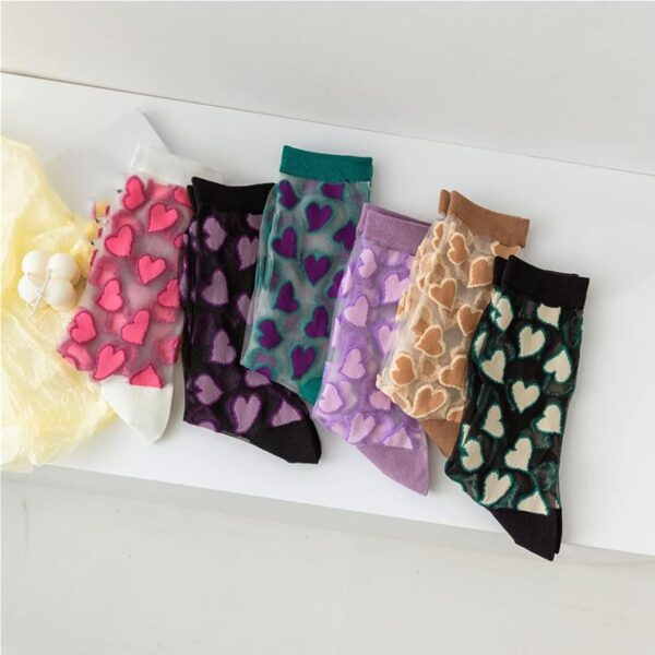 Heart Print Crystal Silk Socks