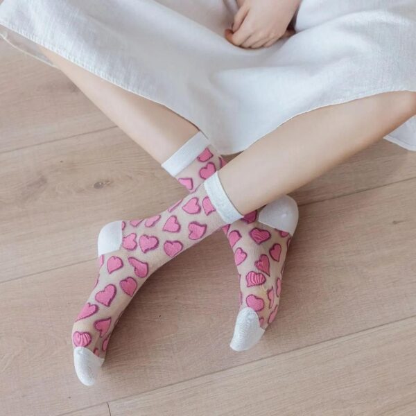 Heart Print Crystal Silk Socks