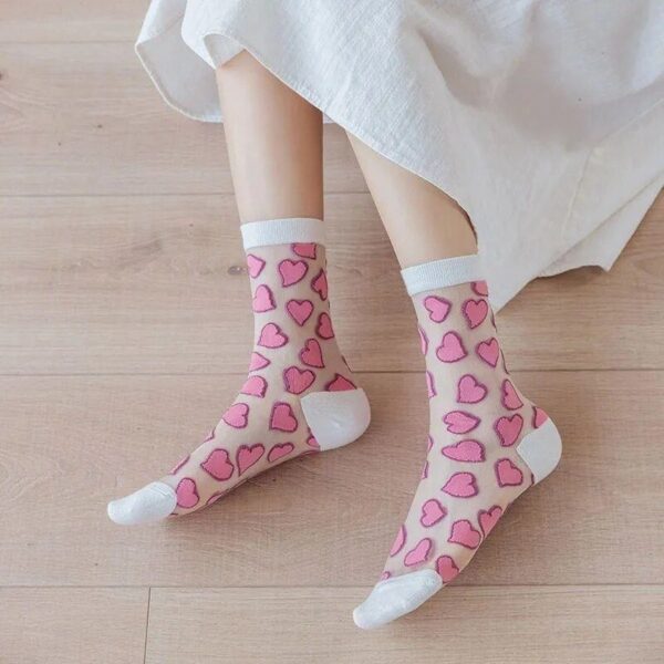 Heart Print Crystal Silk Socks - Image 6