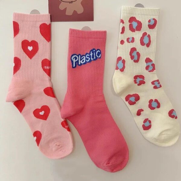 Pink Sweet Love Cotton Casual Middle Tube Socks