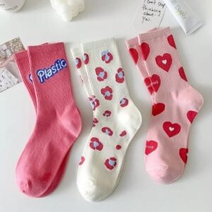 Pink Sweet Love Cotton Casual Middle Tube Socks