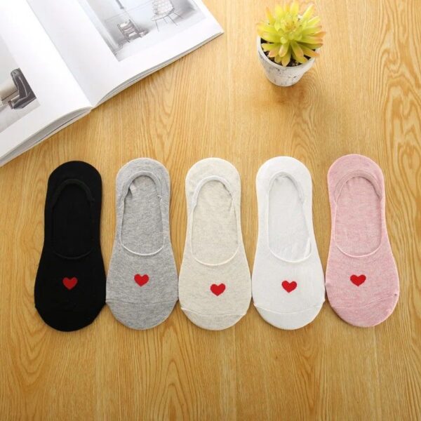 Love Heart Silica Gel Non-slip Boat Socks for Women
