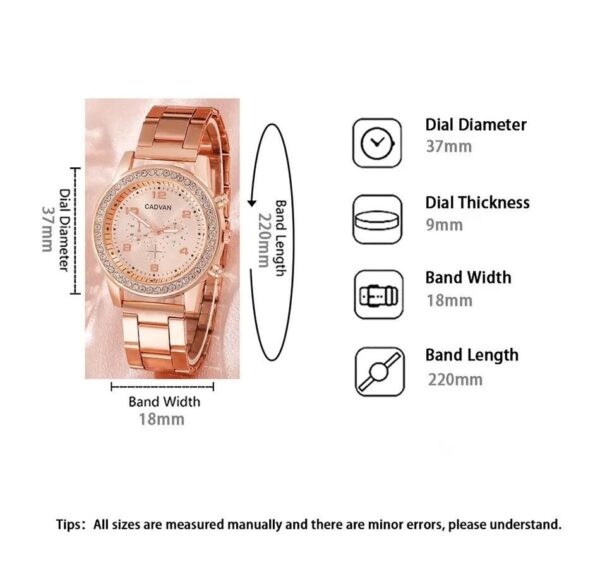 Rose Gold Rhinestone Watch & Bracelet Set for Women