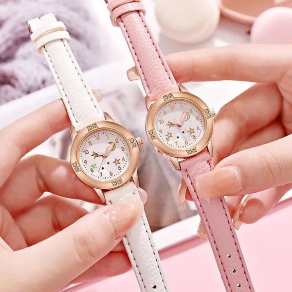 Star Moon Luminous Leather Watch for Girls & Women