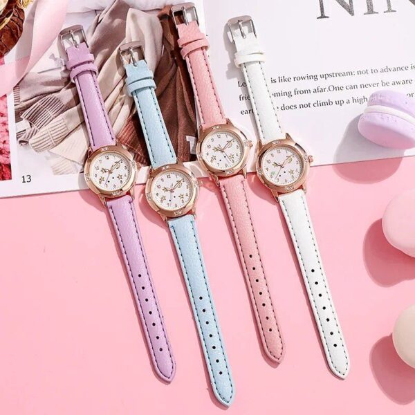 Star Moon Luminous Leather Watch for Girls & Women